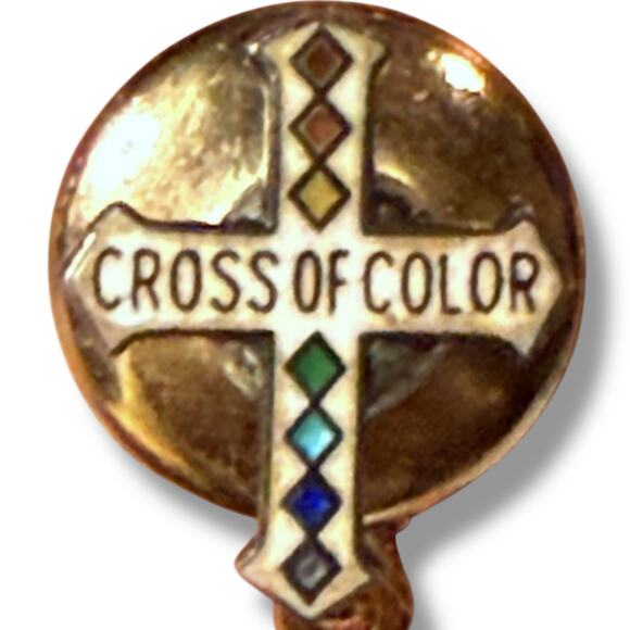 VTG Cross of Color Tie Tack Gold Tone Enamel Masonic Order of Rainbow Service - Picture 4 of 5